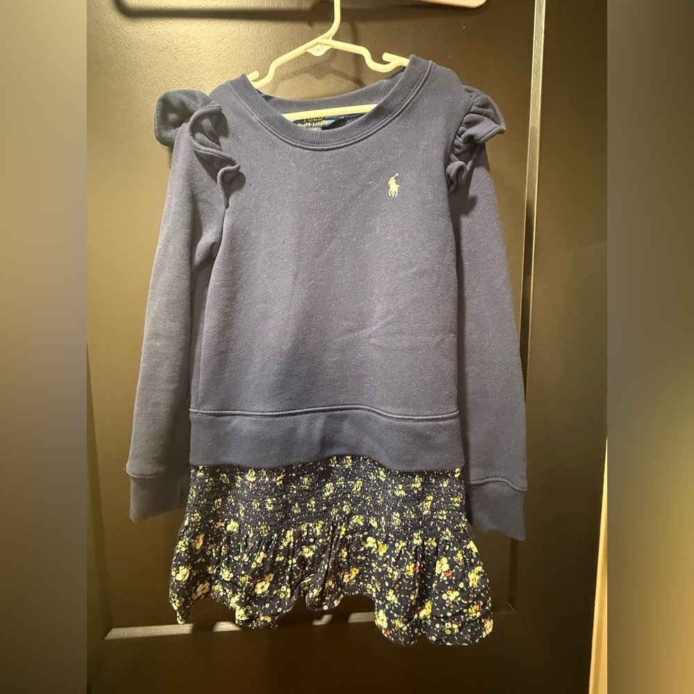 Polo by Ralph Lauren Navy Sweatshirt dress with Floral Skirt